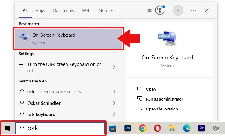 open On-Screen Keyboard on Windows.